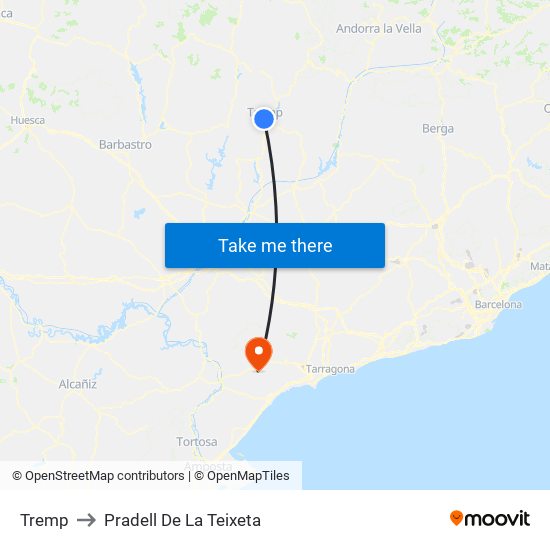 Tremp to Pradell De La Teixeta map
