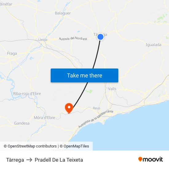 Tàrrega to Pradell De La Teixeta map