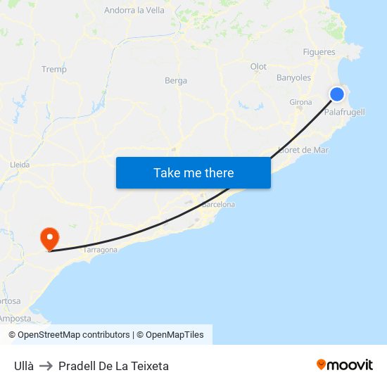Ullà to Pradell De La Teixeta map