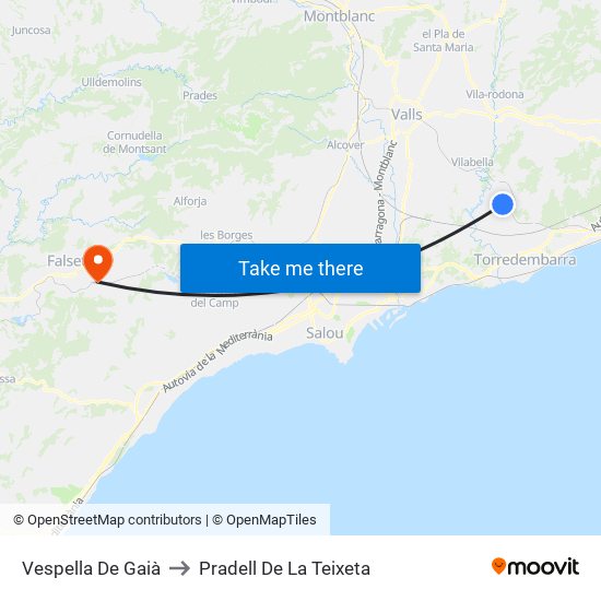 Vespella De Gaià to Pradell De La Teixeta map