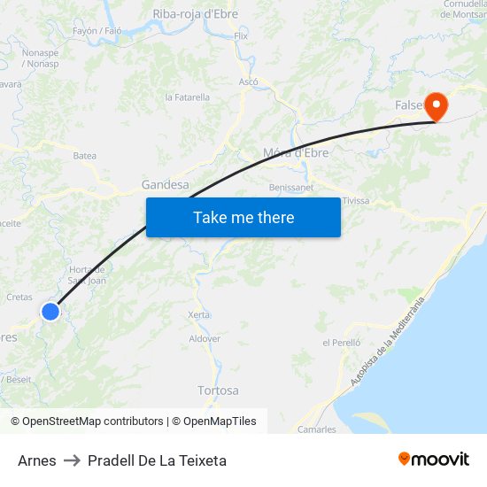 Arnes to Pradell De La Teixeta map