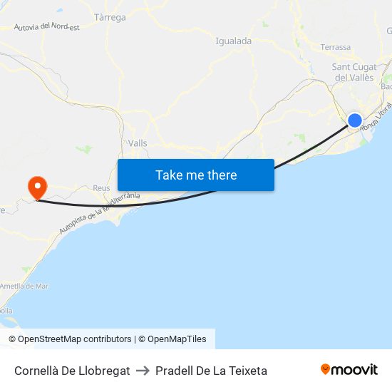 Cornellà De Llobregat to Pradell De La Teixeta map