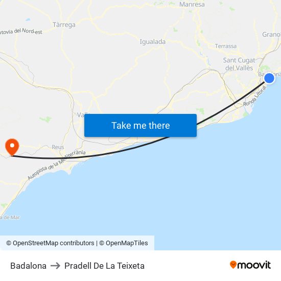 Badalona to Pradell De La Teixeta map