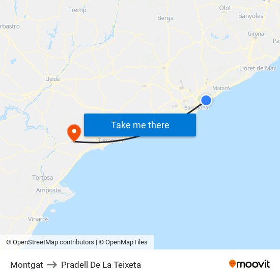Montgat to Pradell De La Teixeta map