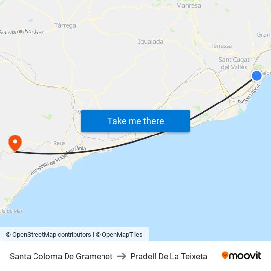 Santa Coloma De Gramenet to Pradell De La Teixeta map
