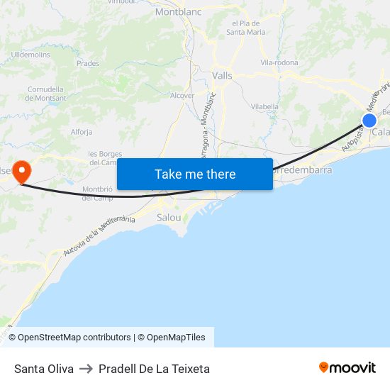 Santa Oliva to Pradell De La Teixeta map