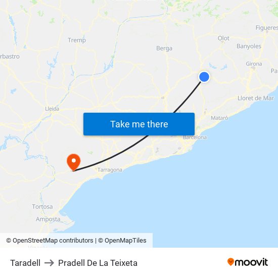 Taradell to Pradell De La Teixeta map