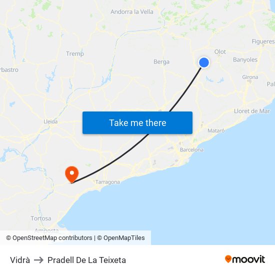 Vidrà to Pradell De La Teixeta map