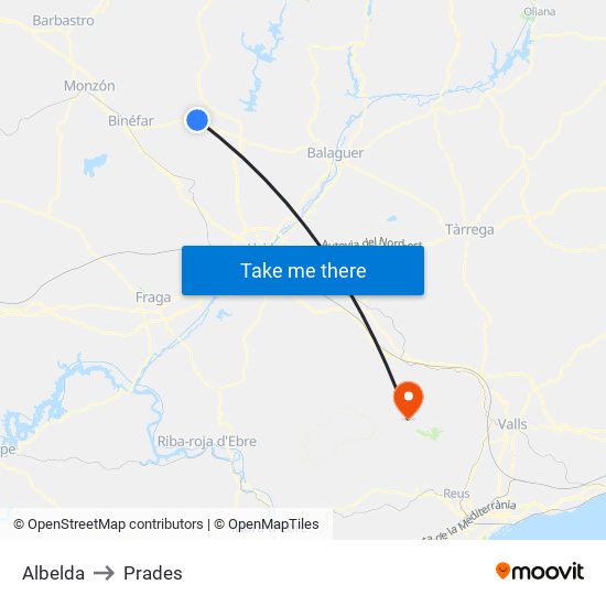 Albelda to Prades map