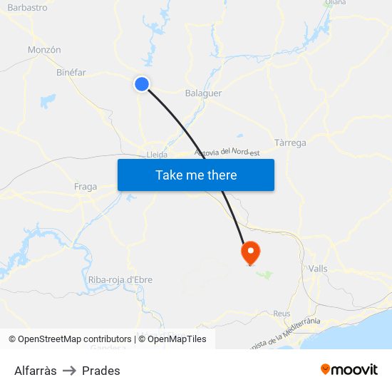 Alfarràs to Prades map