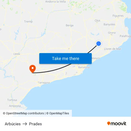 Arbúcies to Prades map