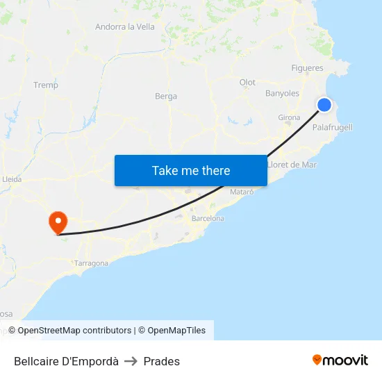 Bellcaire D'Empordà to Prades map