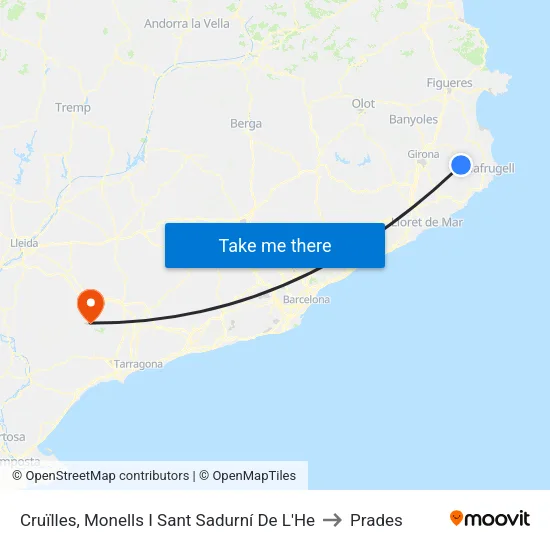 Cruïlles, Monells I Sant Sadurní De L'He to Prades map