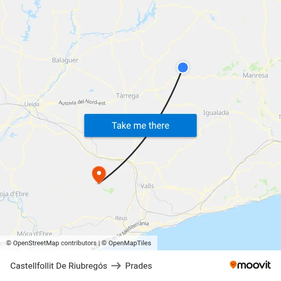 Castellfollit De Riubregós to Prades map