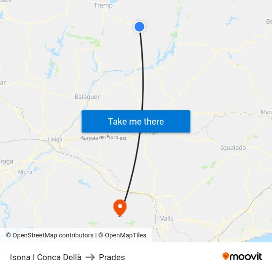Isona I Conca Dellà to Prades map