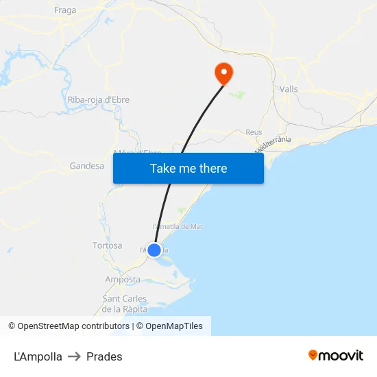 L'Ampolla to Prades map