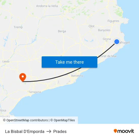 La Bisbal D'Emporda to Prades map