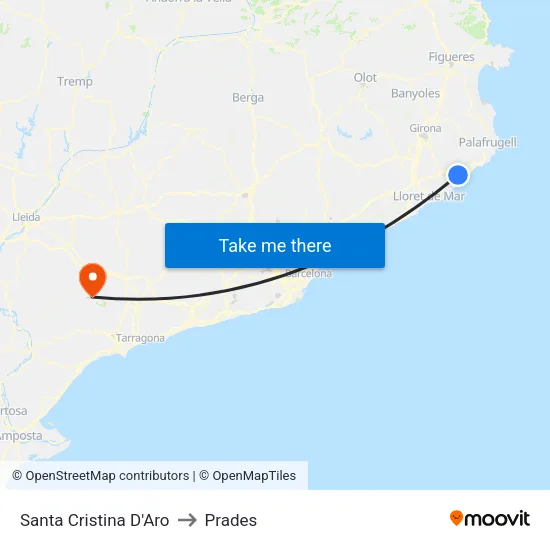Santa Cristina D'Aro to Prades map