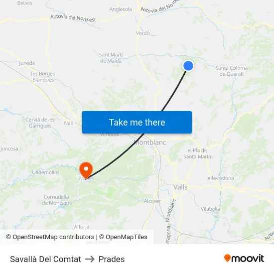 Savallà Del Comtat to Prades map