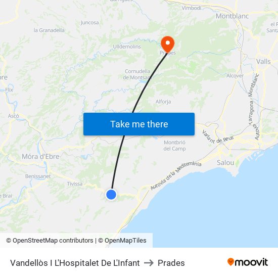 Vandellòs I L'Hospitalet De L'Infant to Prades map