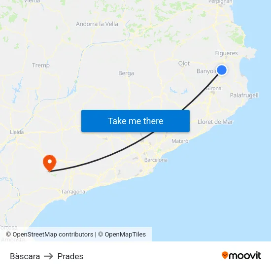 Bàscara to Prades map