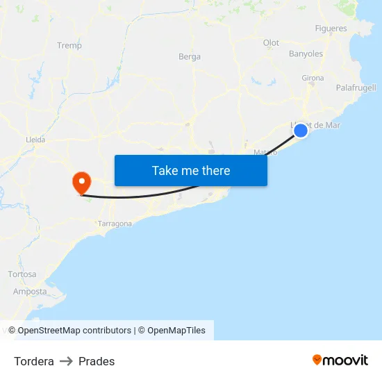 Tordera to Prades map