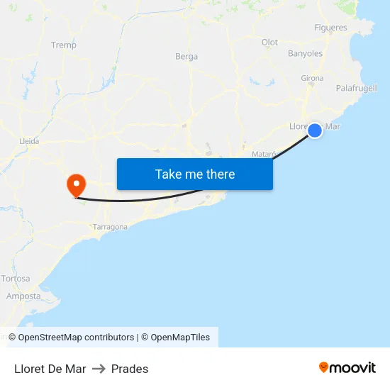 Lloret De Mar to Prades map