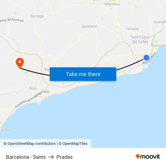 Barcelona - Sants to Prades map
