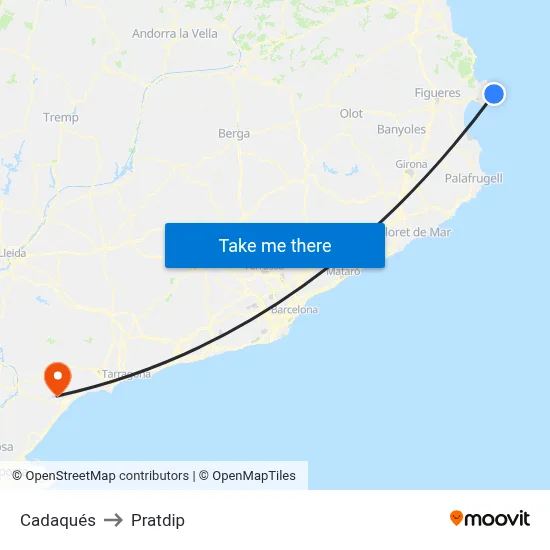 Cadaqués to Pratdip map