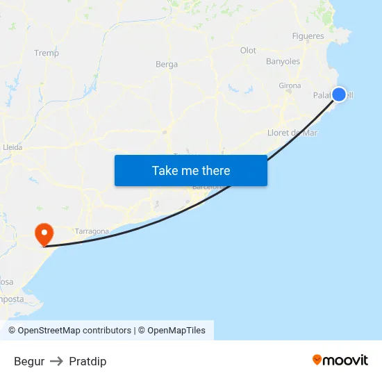 Begur to Pratdip map