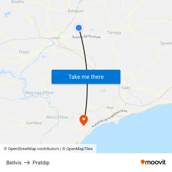 Bellvís to Pratdip map
