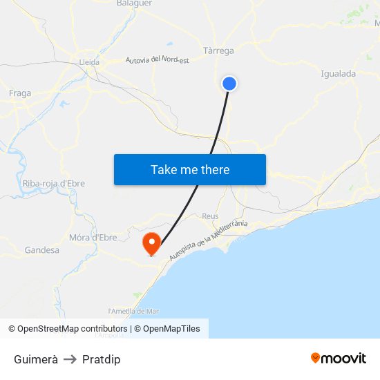 Guimerà to Pratdip map