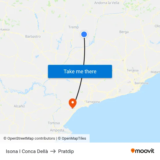 Isona I Conca Dellà to Pratdip map