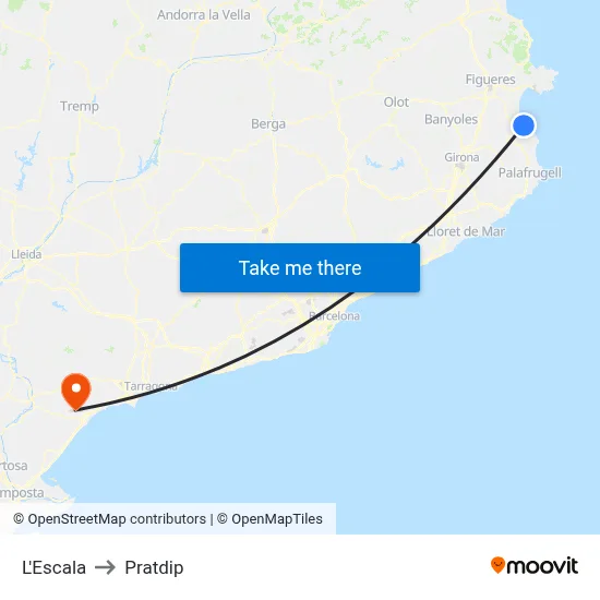 L'Escala to Pratdip map