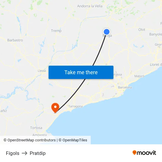 Fígols to Pratdip map