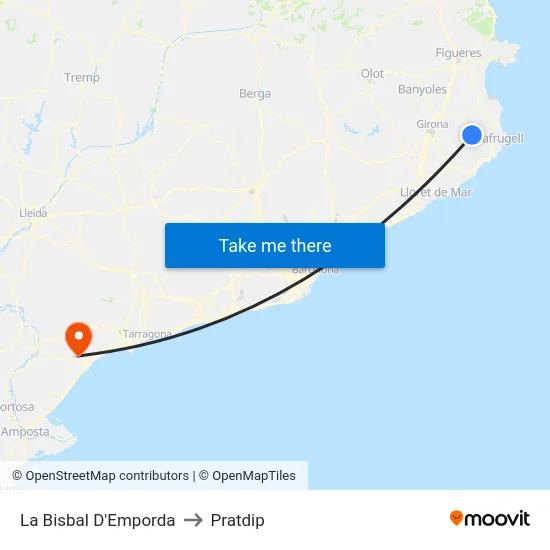 La Bisbal D'Emporda to Pratdip map