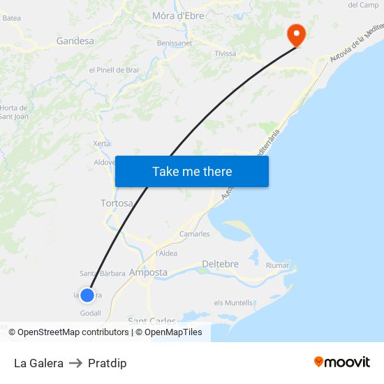 La Galera to Pratdip map
