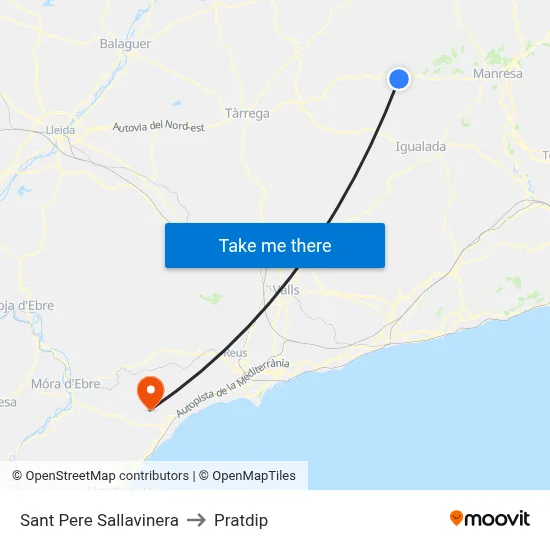 Sant Pere Sallavinera to Pratdip map