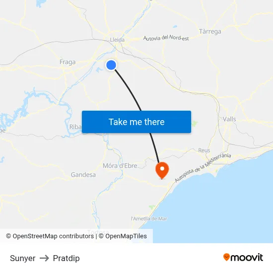 Sunyer to Pratdip map
