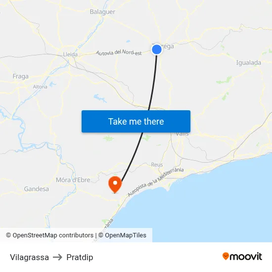 Vilagrassa to Pratdip map