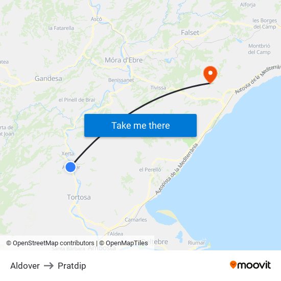 Aldover to Pratdip map