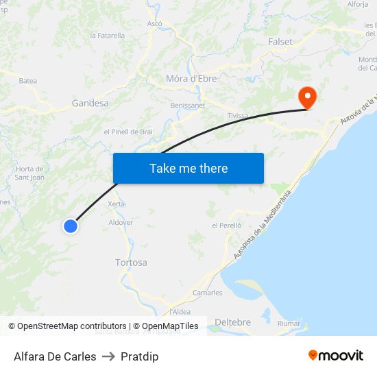 Alfara De Carles to Pratdip map