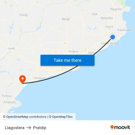 Llagostera to Pratdip map