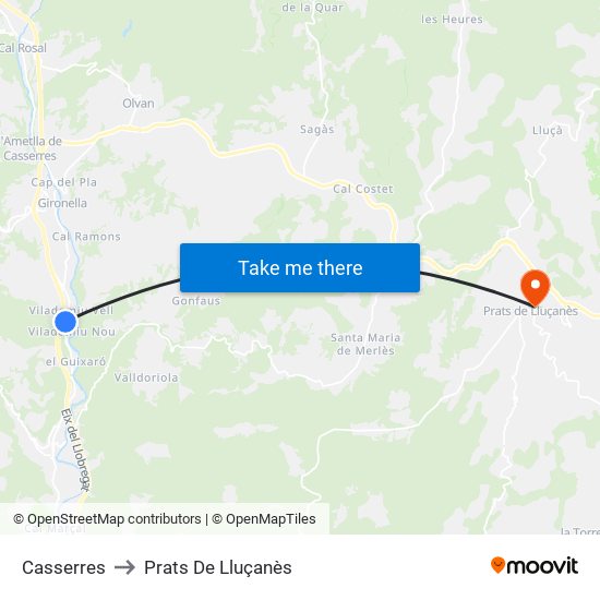 Casserres to Prats De Lluçanès map