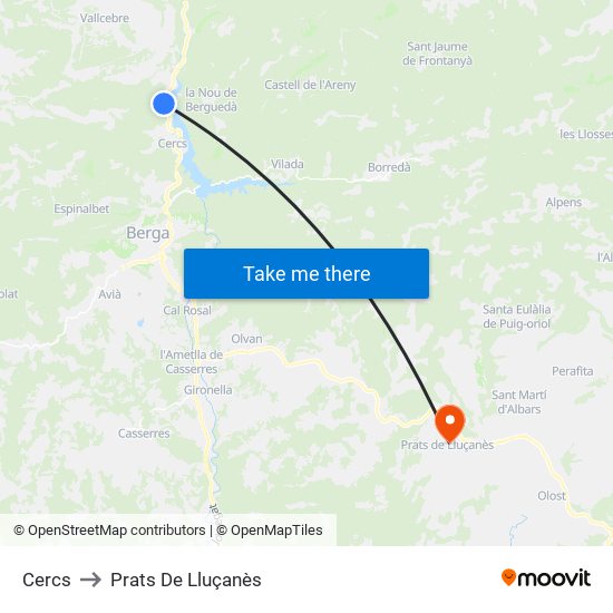 Cercs to Prats De Lluçanès map