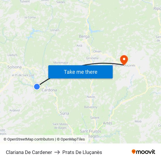 Clariana De Cardener to Prats De Lluçanès map