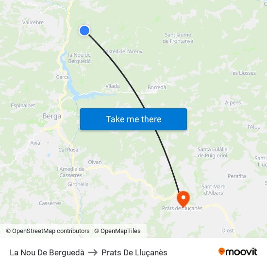 La Nou De Berguedà to Prats De Lluçanès map