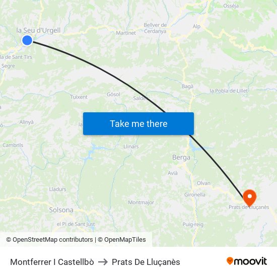 Montferrer I Castellbò to Prats De Lluçanès map