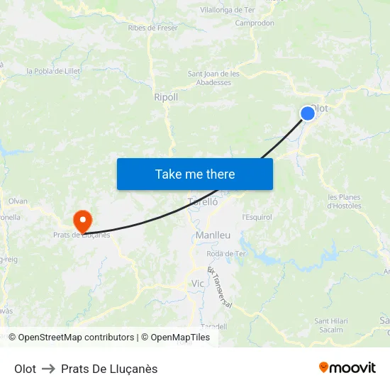 Olot to Prats De Lluçanès map