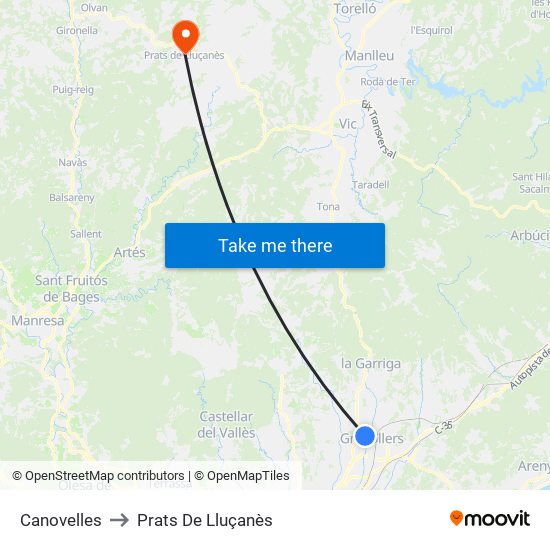Canovelles to Prats De Lluçanès map
